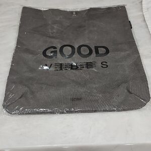 Canvas Gray Tote Bag with 'Good Vibes' Print NEW WITH TAGS